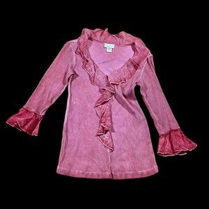 Soft Surroundings Blouse Women's XS Pink 3/4 Sleeve Ruffles